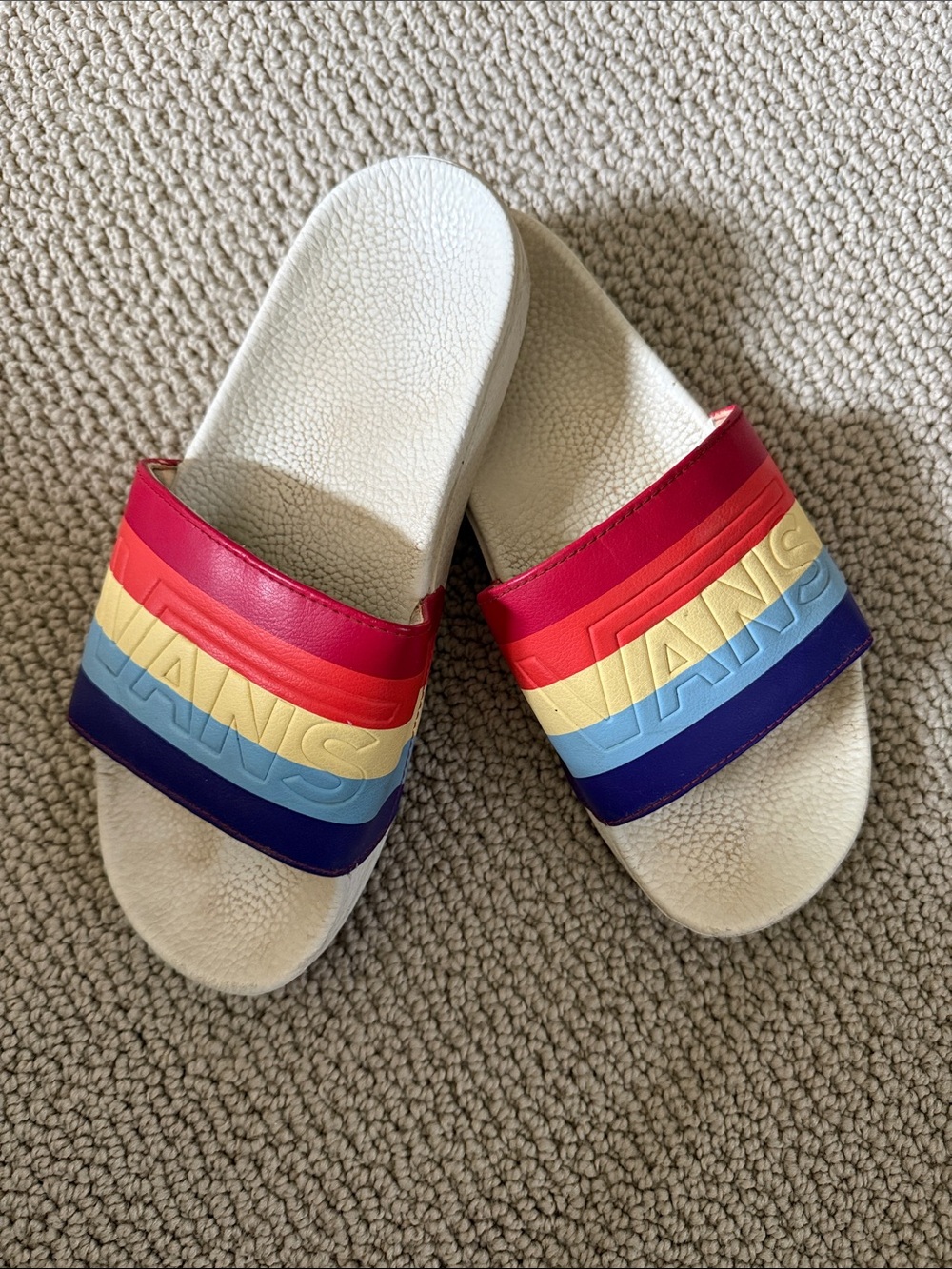 Vans Rainbow Stripe Slide Sandals - Red, Orange, Yellow, Light Blue, Purple
